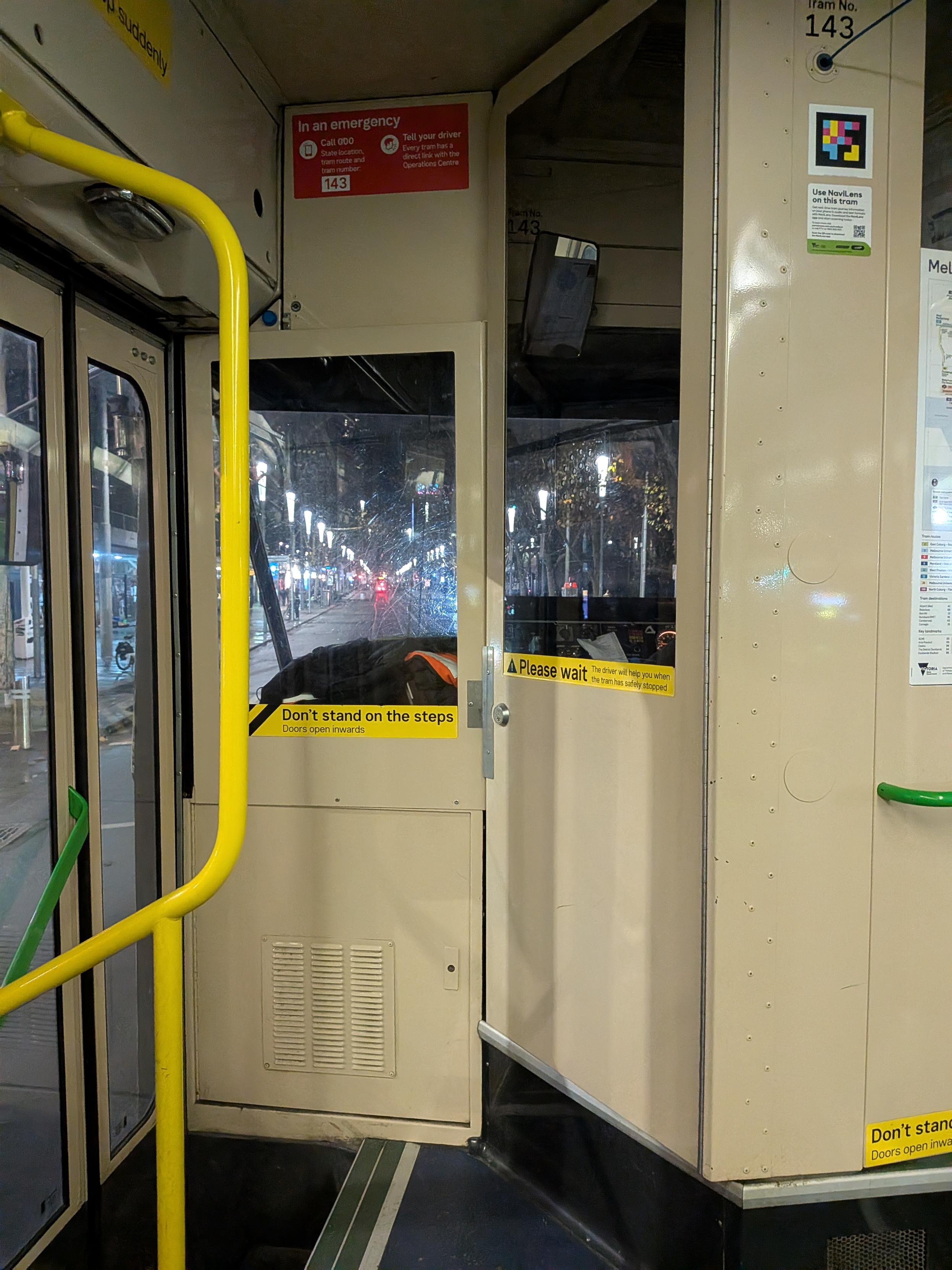 Yarra tram interior facing drivers window